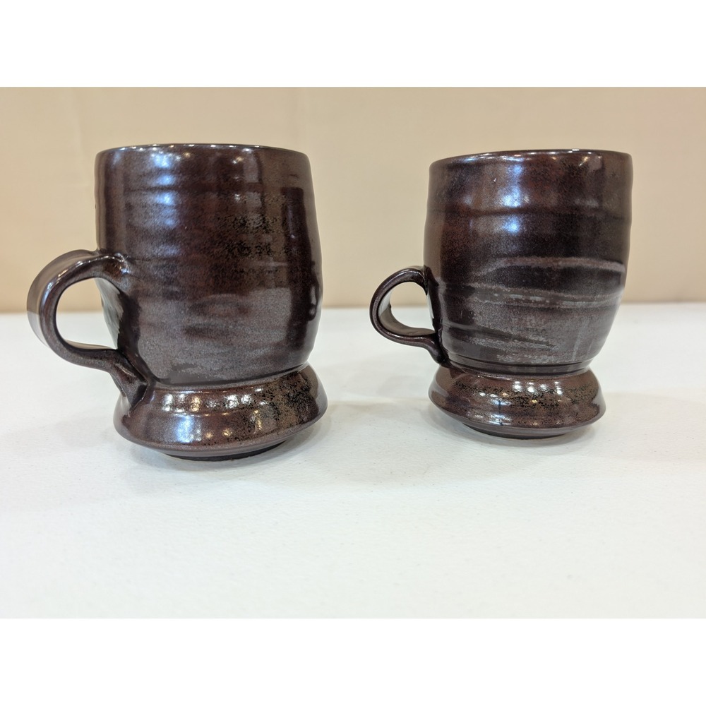 Artisan Pottery Mugs Pair Brown Glazed Ceramicโ Coffee Tea Cups Handmade